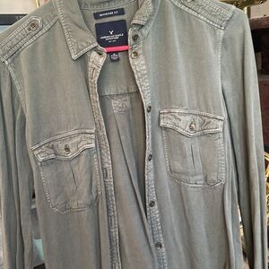 American Eagle army green button down